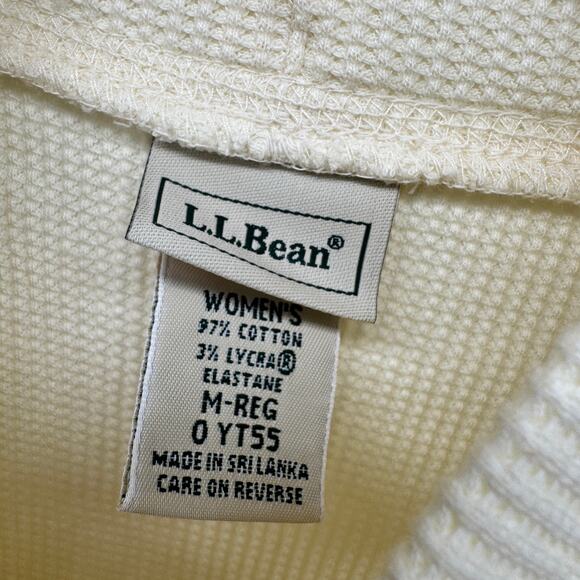 LL Bean Shirt Womens Medium Cream Thermal Waffle Knit Mock Neck Pullover - Picture 2 of 7